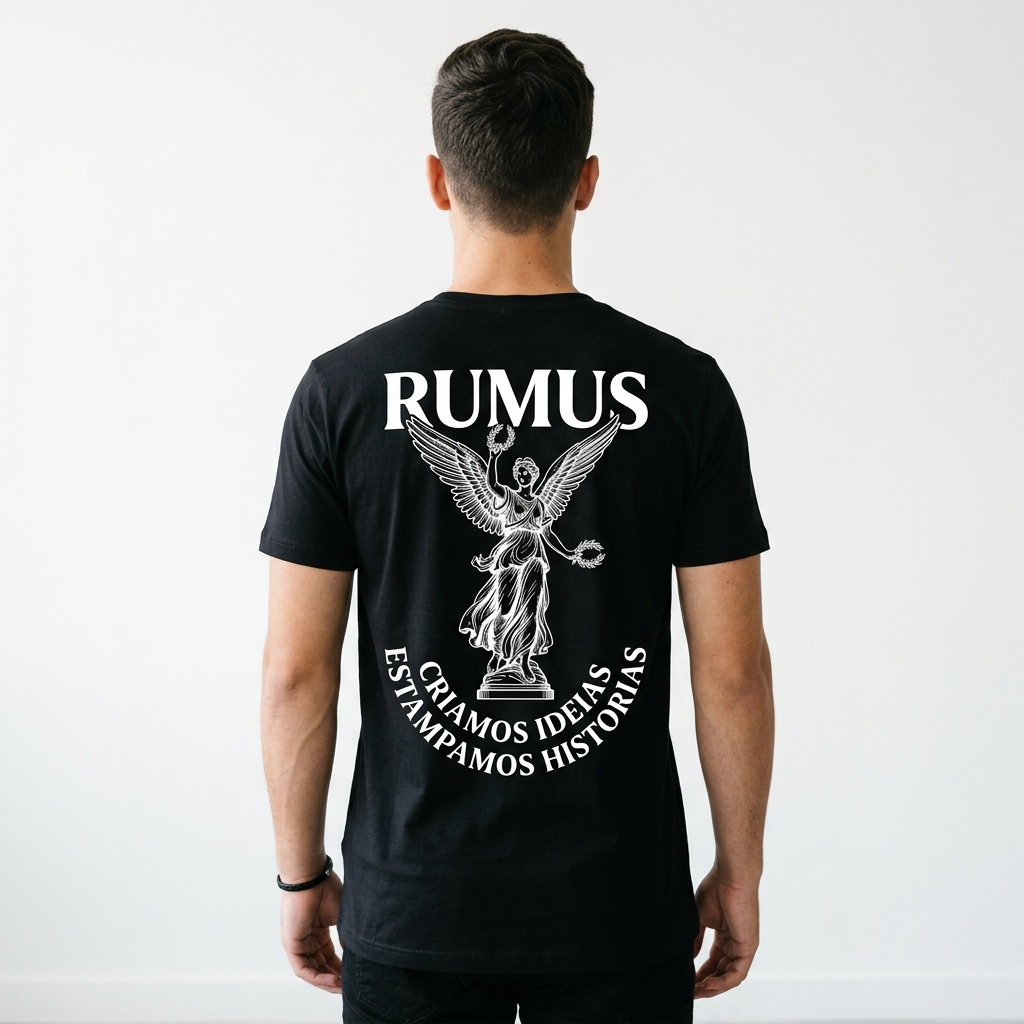 Modelo vestindo camisa preta premium RUMUS